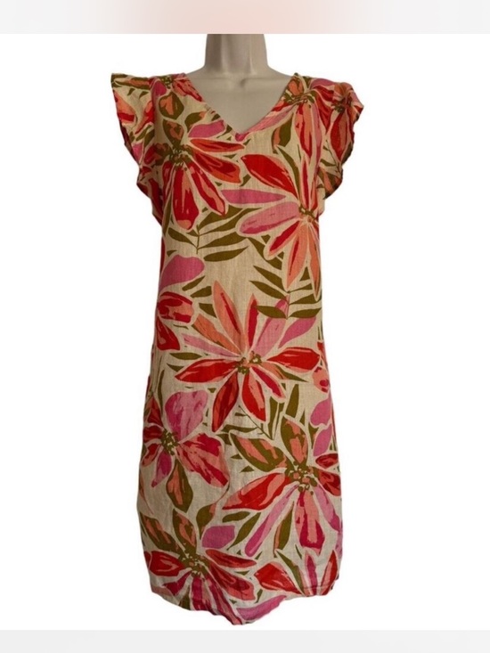 Nicole Miller Dresses & Skirts - Nicole Miller 100% Linen Flutter Sleeve Floral Dress Size S